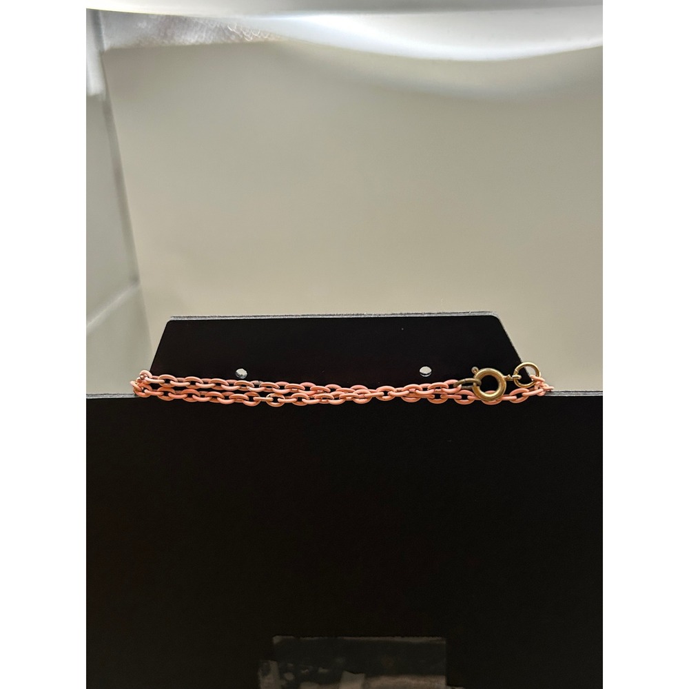 Vintage Coral Bakelite Station Necklace Enamel Chain Swirled Heart Beads Long - Picture 2 of 4